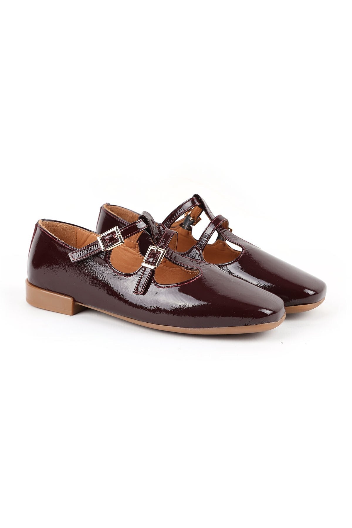 Women's Babet Shiny Patent Leather Double Buckle Mary Jane Stylish Comfortable Tpu Sole L081.25501 - MALLTURK