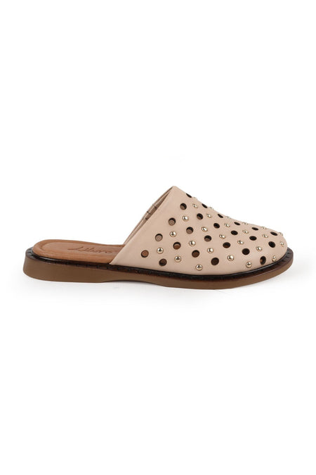 Women's Babet Slip-On Laser Cut Studded Antique Leather Mother Shoes L082.26683 - MALLTURK