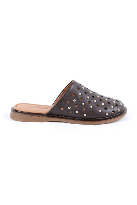 Women's Babet Slip-On Laser Cut Studded Antique Leather Mother Shoes L082.26683 - MALLTURK