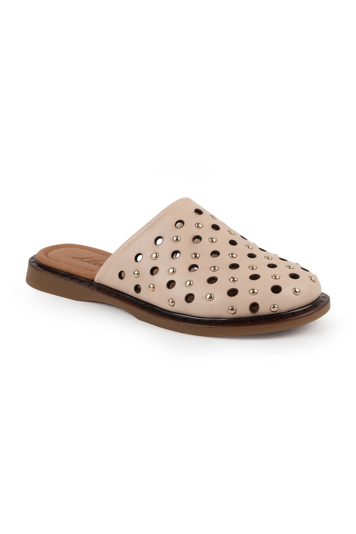Women's Babet Slip-On Laser Cut Studded Antique Leather Mother Shoes L082.26683 - MALLTURK