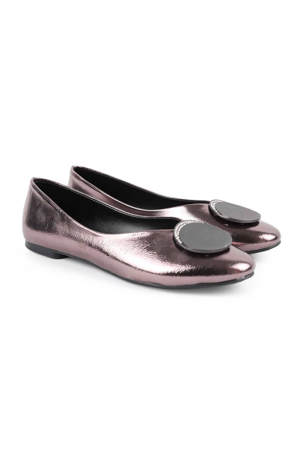 Women's Babet Stone Round Buckle Slip-On Patent Leather Mother's Shoes L080.148 - MALLTURK