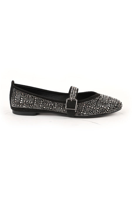 Women's Babet Stoned Sparkling Evening Dress with Mary Jane Buckle Strap Black L080.55 - MALLTURK