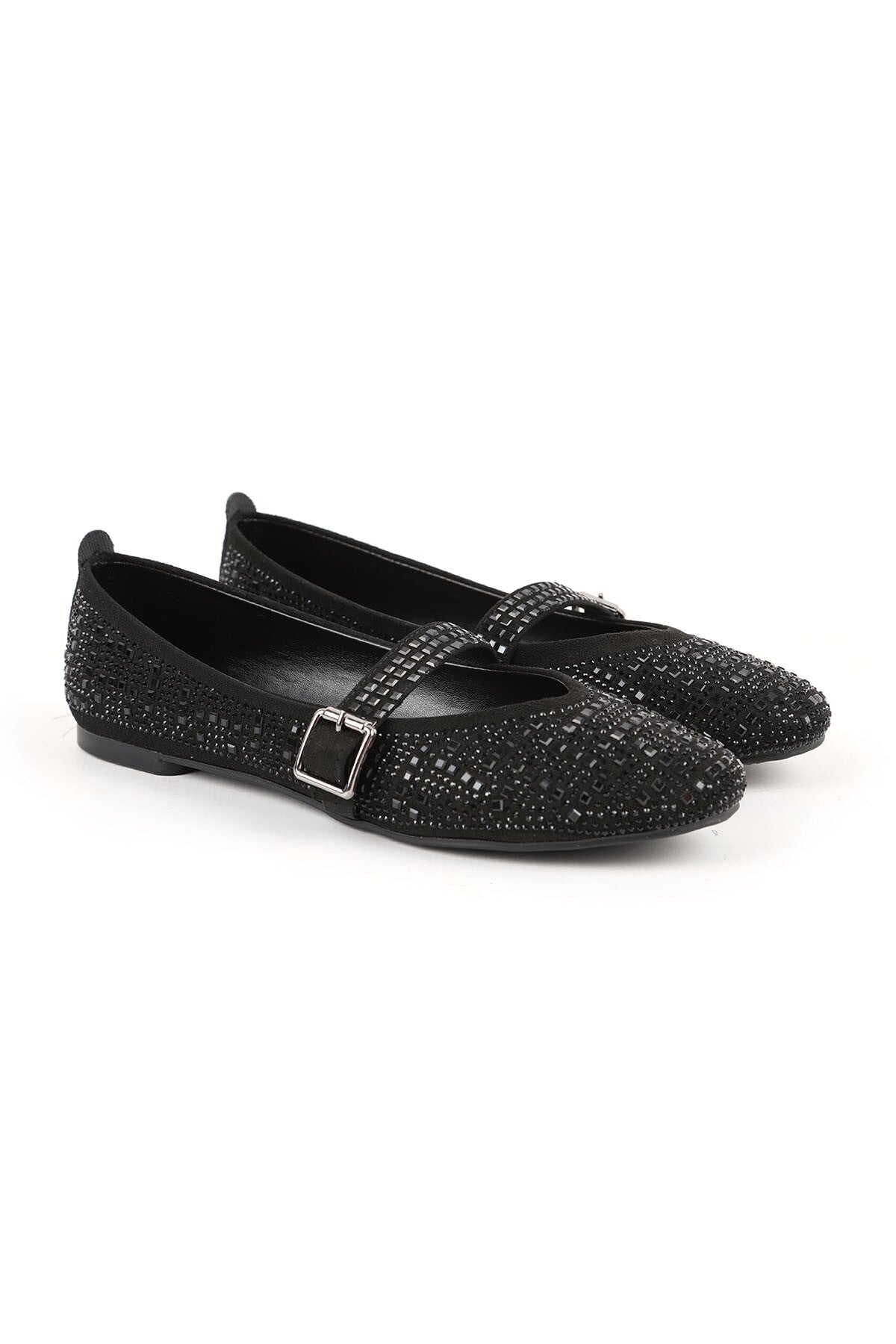 Women's Babet Stoned Sparkling Evening Dress with Mary Jane Buckle Strap Black L080.55 - MALLTURK