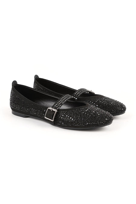 Women's Babet Stoned Sparkling Evening Dress with Mary Jane Buckle Strap Black L080.55 - MALLTURK