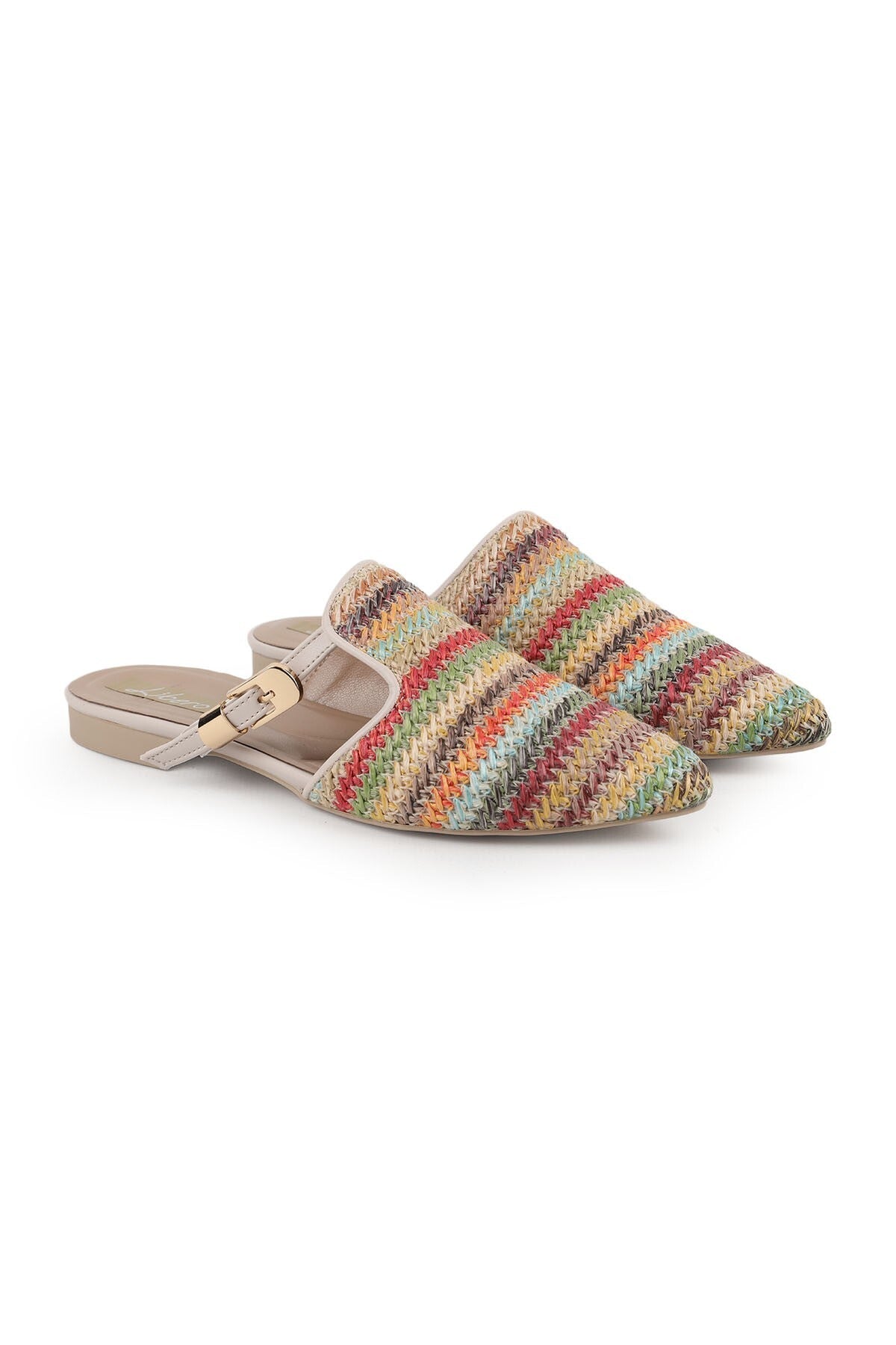 Women's Ballerina Flats Slip-On Pointed Toe Straw Knitted Buckle Casual L085.K606 - MALLTURK