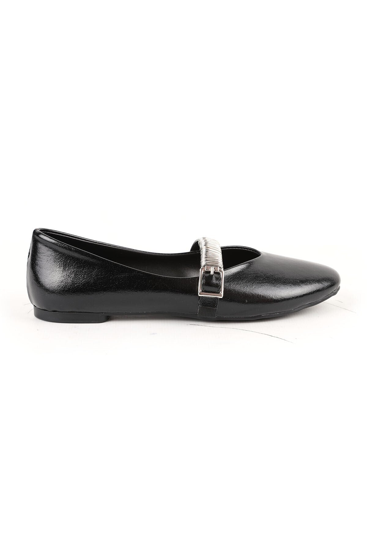 Women's Ballerina Flats with Metal Accessories, Mary Jane Buckle Strap, Shiny Brown L080.103 - MALLTURK