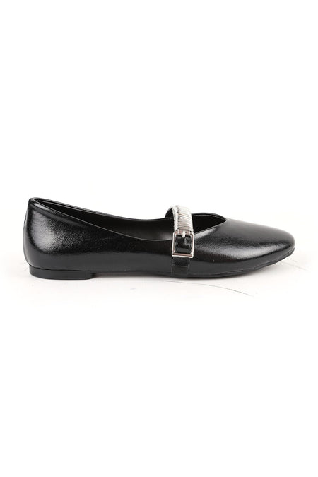 Women's Ballerina Flats with Metal Accessories, Mary Jane Buckle Strap, Shiny Brown L080.103 - MALLTURK
