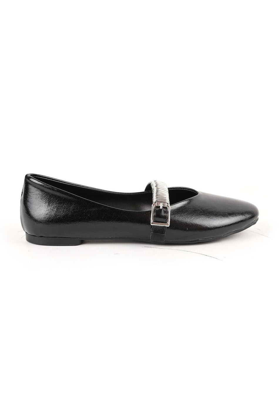 Women's Ballerina Flats with Metal Accessories, Mary Jane Buckle Strap, Shiny Brown L080.103 - MALLTURK