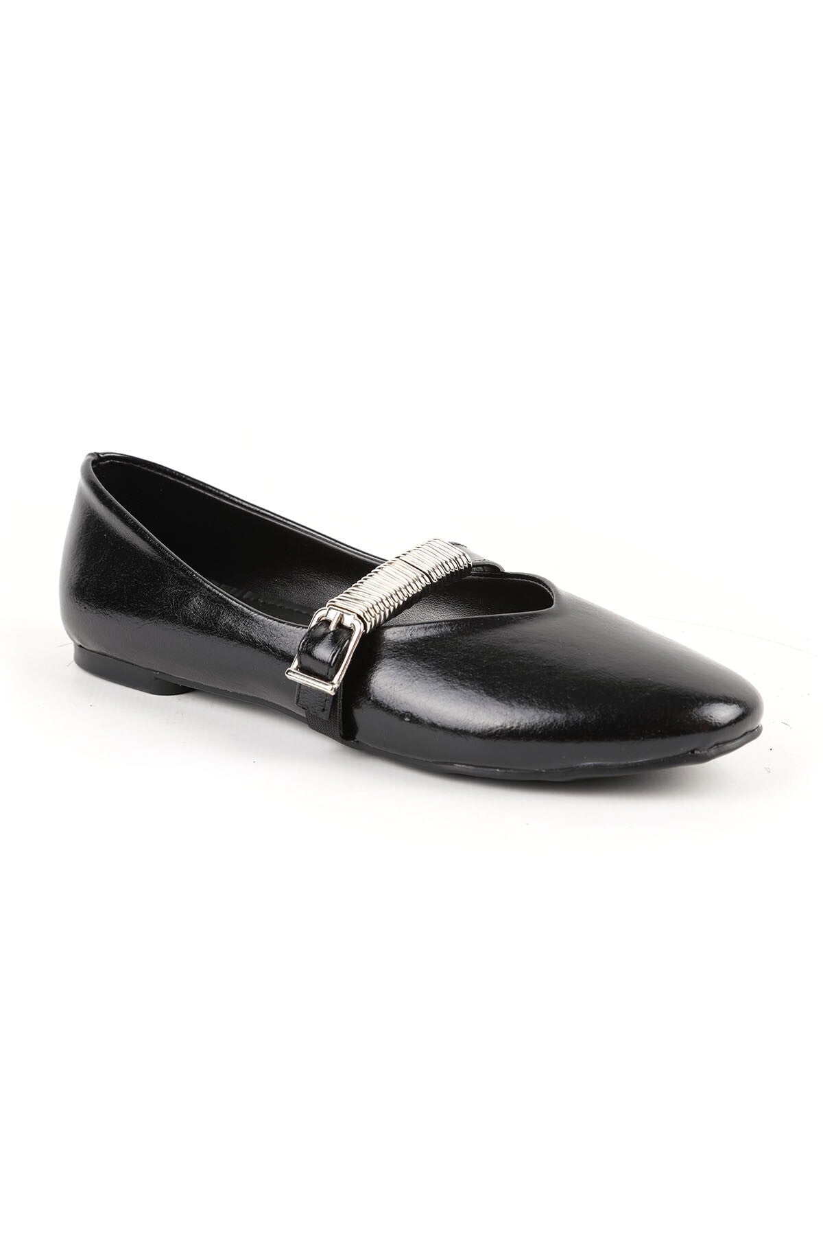Women's Ballerina Flats with Metal Accessories, Mary Jane Buckle Strap, Shiny Brown L080.103 - MALLTURK
