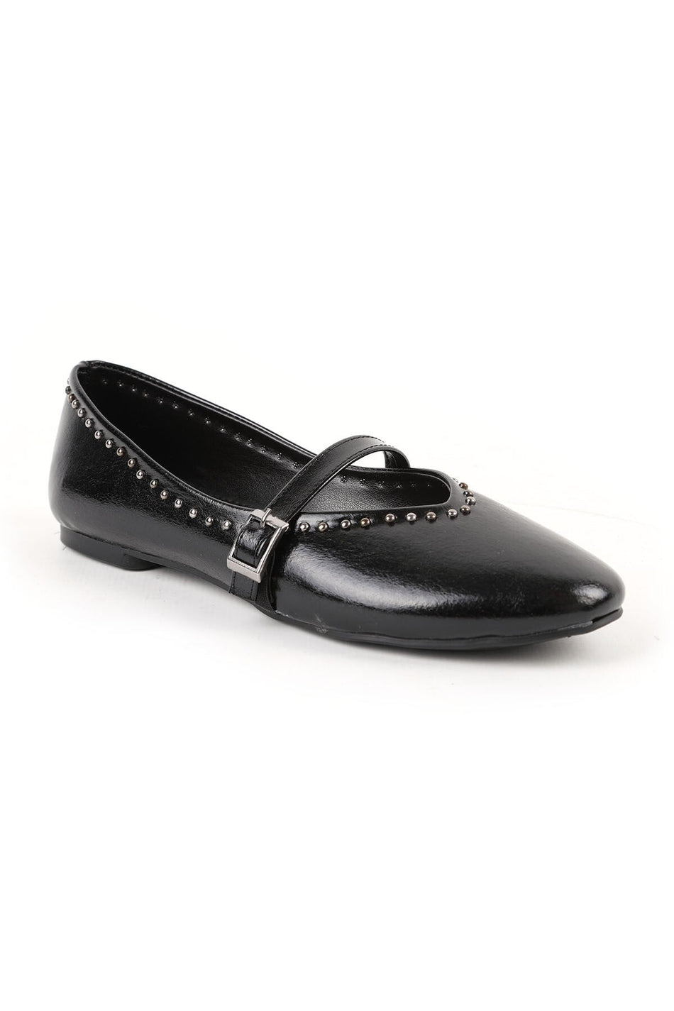 Women's Ballerina Flats with Metal Studs, Striped Mary Jane Buckle Strap, Shiny L080.105 - MALLTURK