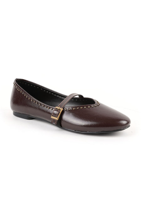 Women's Ballerina Flats with Metal Studs, Striped Mary Jane Buckle Strap, Shiny L080.105 - MALLTURK
