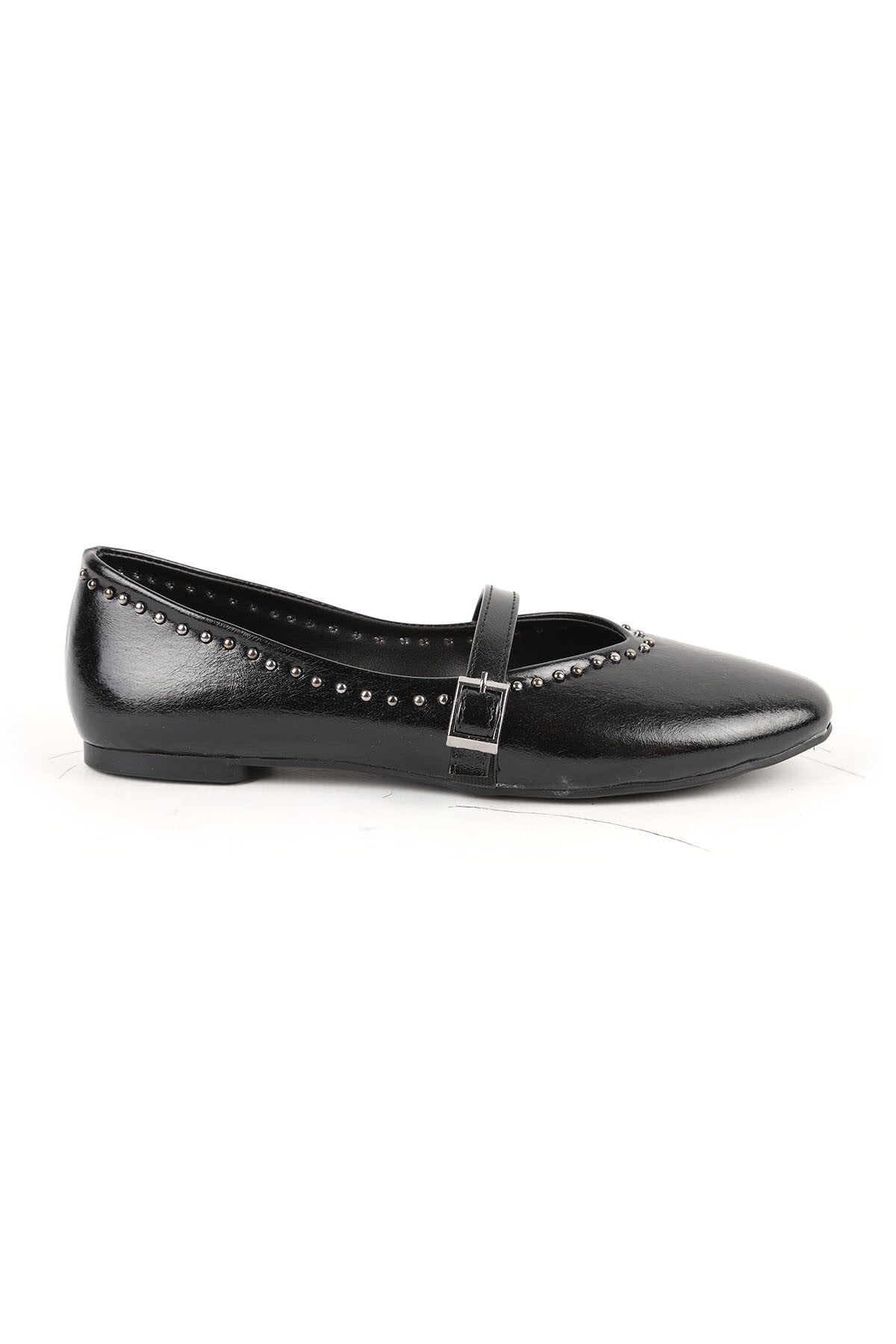 Women's Ballerina Flats with Metal Studs, Striped Mary Jane Buckle Strap, Shiny L080.105 - MALLTURK