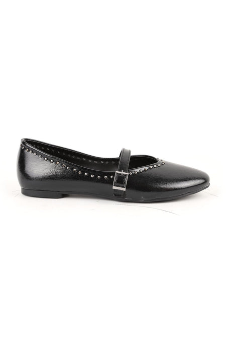 Women's Ballerina Flats with Metal Studs, Striped Mary Jane Buckle Strap, Shiny L080.105 - MALLTURK