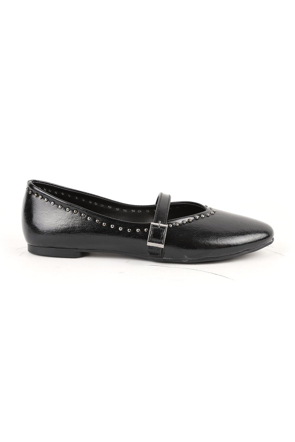 Women's Ballerina Flats with Metal Studs, Striped Mary Jane Buckle Strap, Shiny L080.105 - MALLTURK