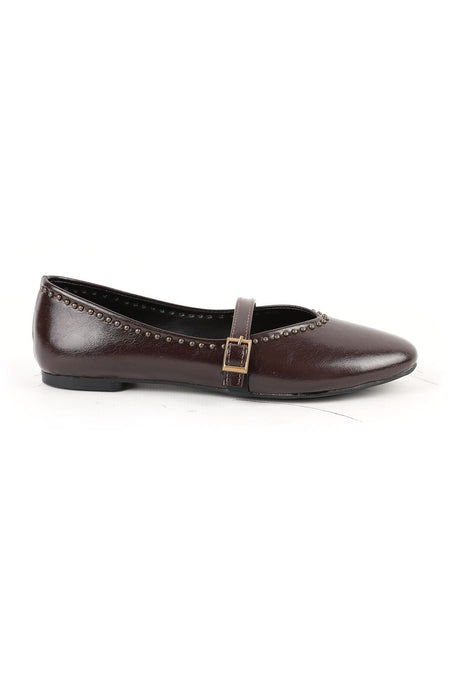 Women's Ballerina Flats with Metal Studs, Striped Mary Jane Buckle Strap, Shiny L080.105 - MALLTURK