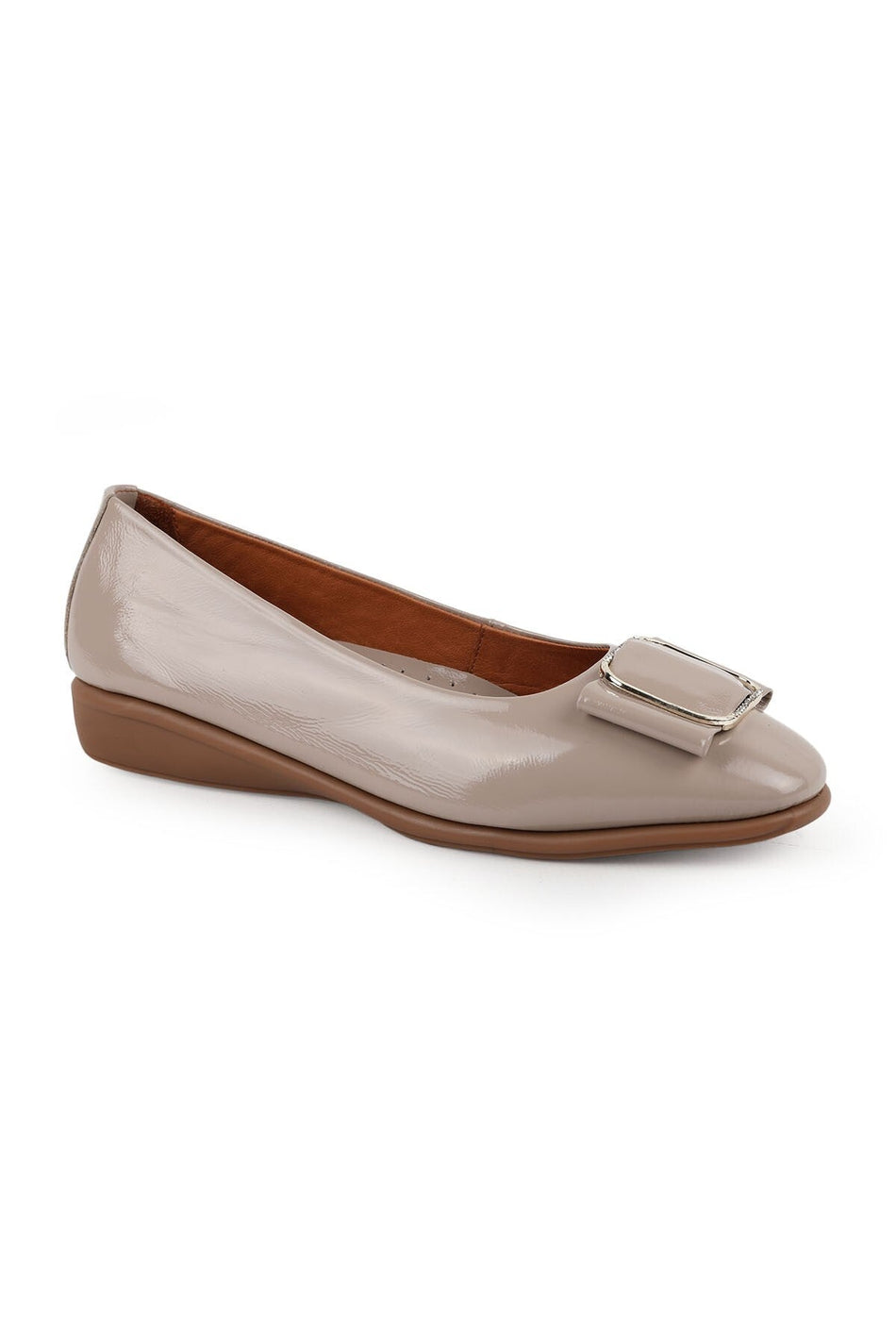 Women's Ballerina Mother Shoes Shiny Patent Leather Buckle Slip-On L031.25142221 - MALLTURK