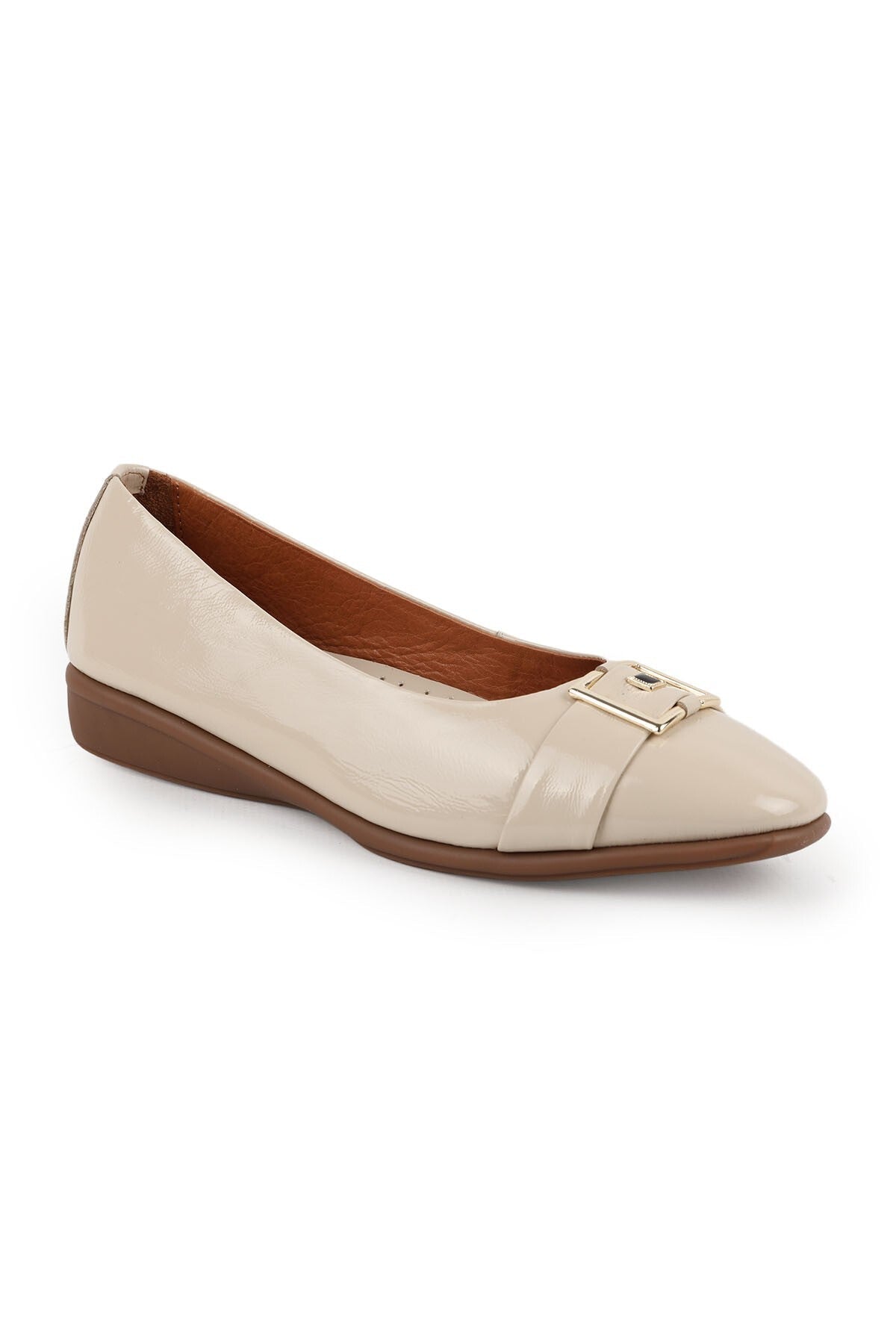 Women's Ballerina Mother Shoes Shiny Patent Leather Buckle Slip-On L031.26142233 - MALLTURK