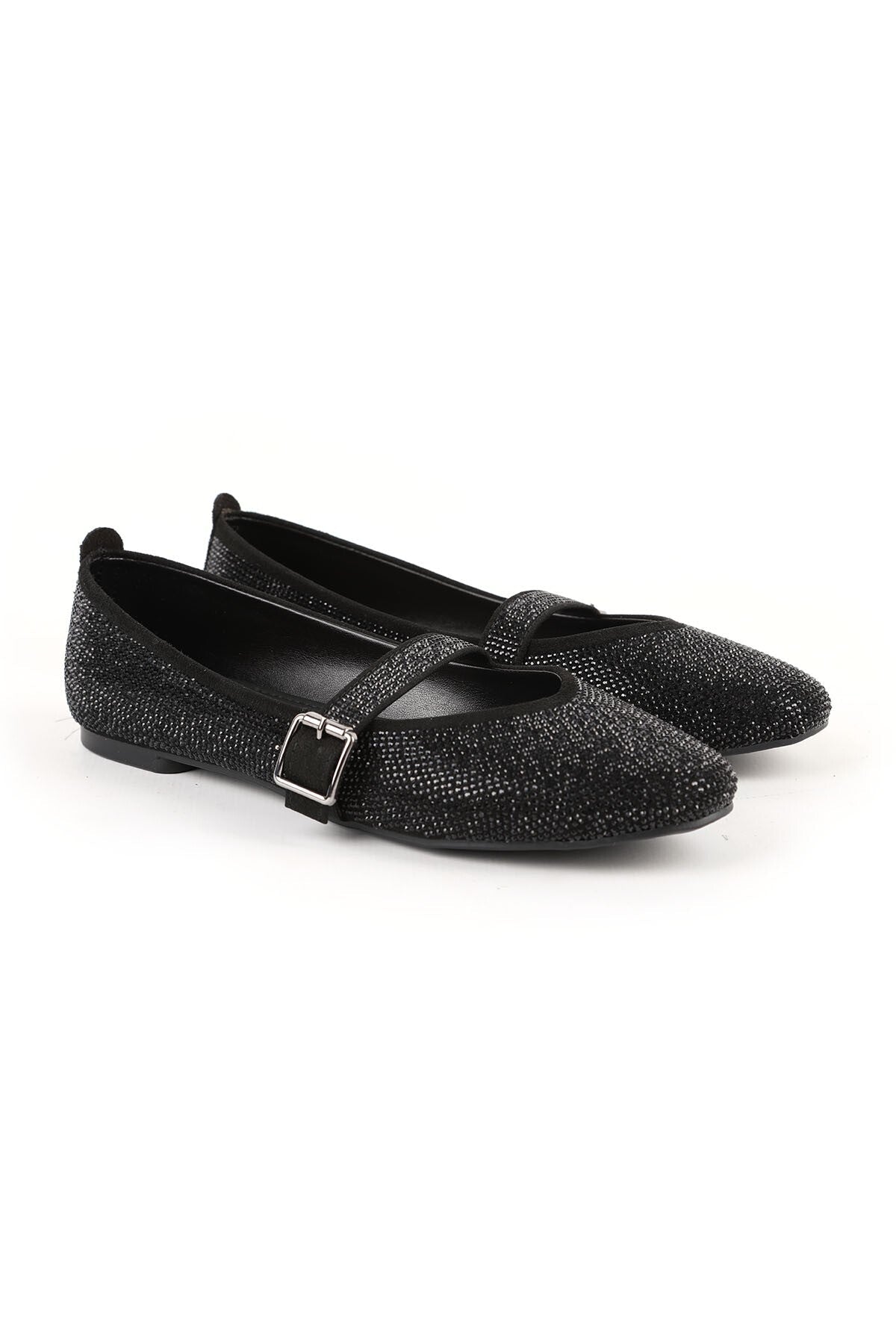 Women's Ballerina Stoned Sparkling Evening Dress with Mary Jane Buckle Strap Black L080.96 - MALLTURK