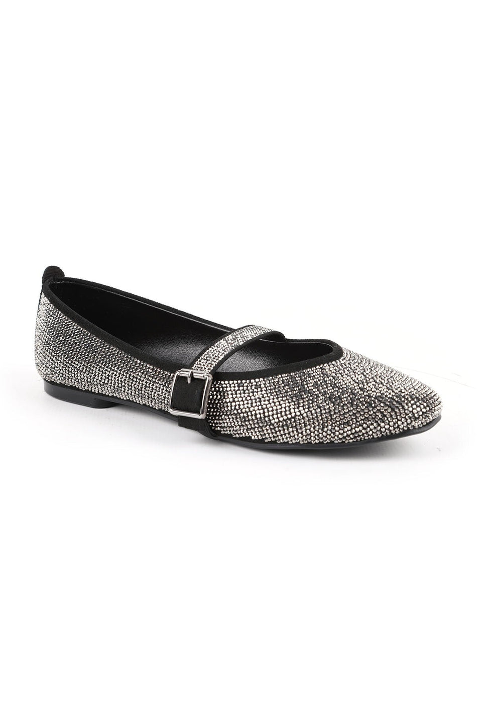 Women's Ballerina Stoned Sparkling Evening Dress with Mary Jane Buckle Strap Black L080.96 - MALLTURK
