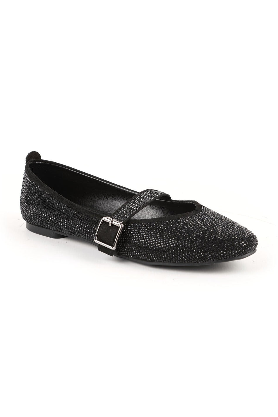 Women's Ballerina Stoned Sparkling Evening Dress with Mary Jane Buckle Strap Black L080.96 - MALLTURK