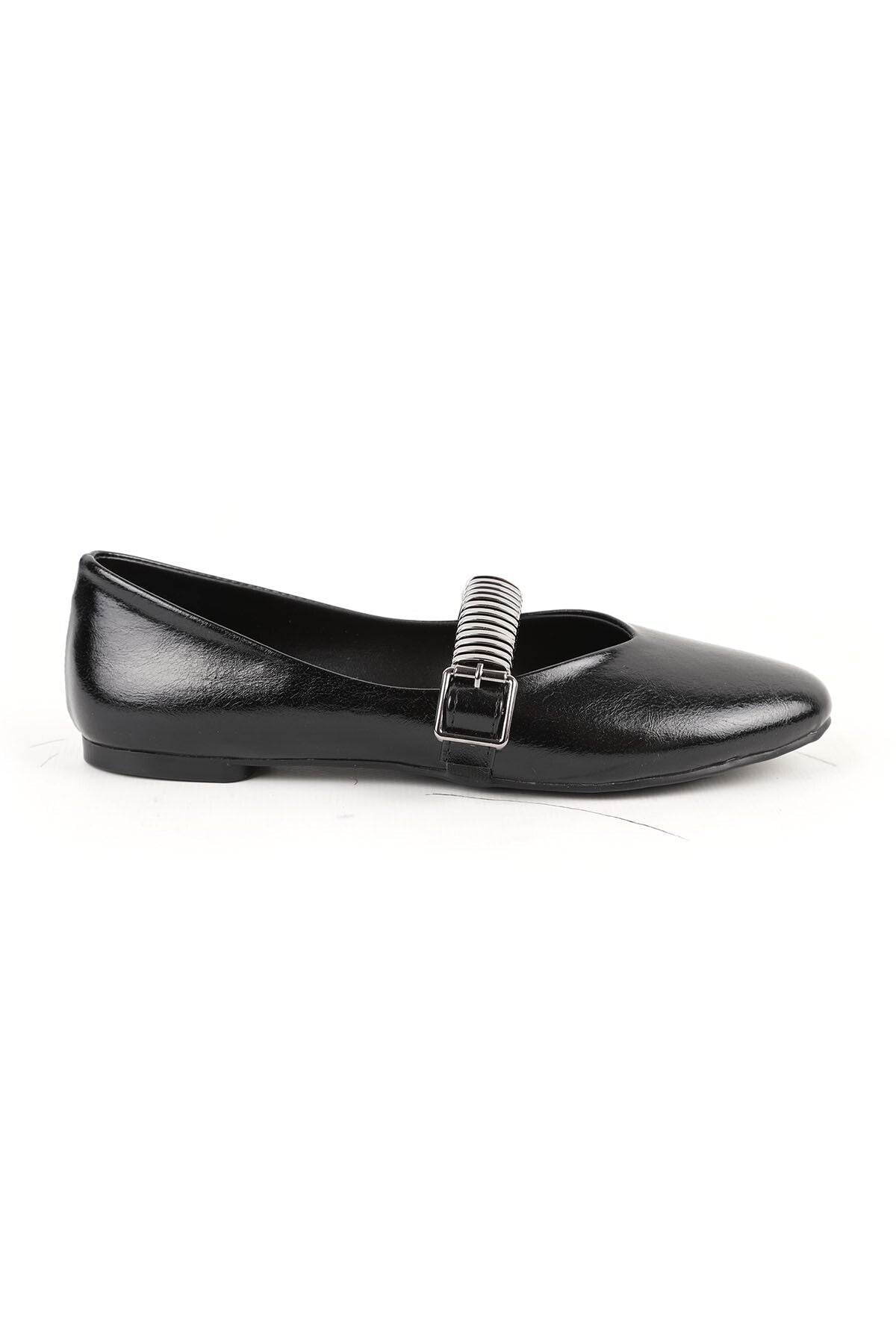 Women's Ballerinas with Metal Accessories, Mary Jane Buckle Strap, Shiny Casual L080.104 - MALLTURK