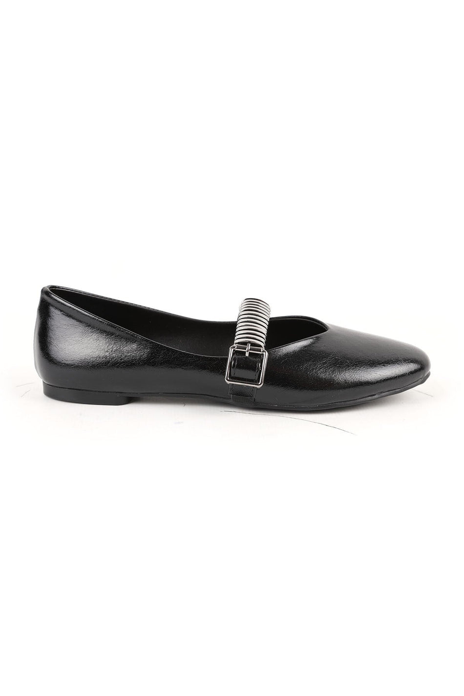 Women's Ballerinas with Metal Accessories, Mary Jane Buckle Strap, Shiny Casual L080.104 - MALLTURK