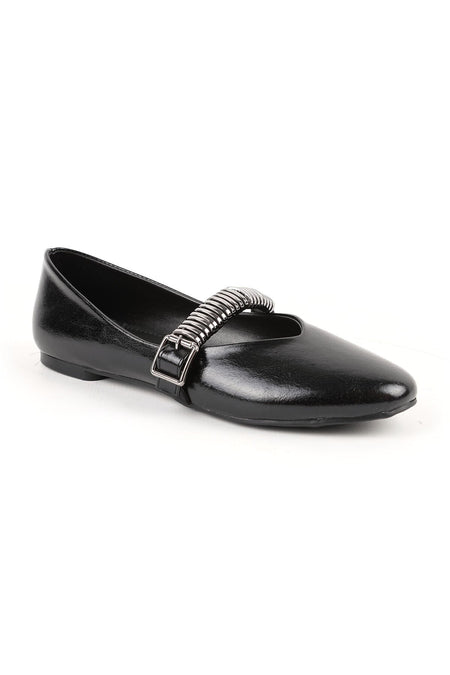 Women's Ballerinas with Metal Accessories, Mary Jane Buckle Strap, Shiny Casual L080.104 - MALLTURK