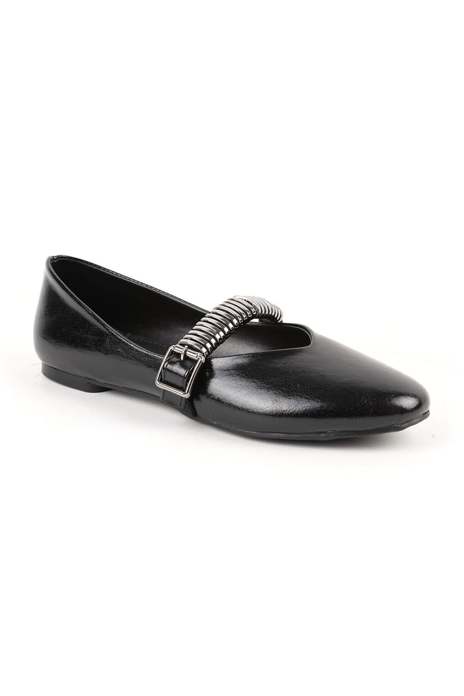 Women's Ballerinas with Metal Accessories, Mary Jane Buckle Strap, Shiny Casual L080.104 - MALLTURK