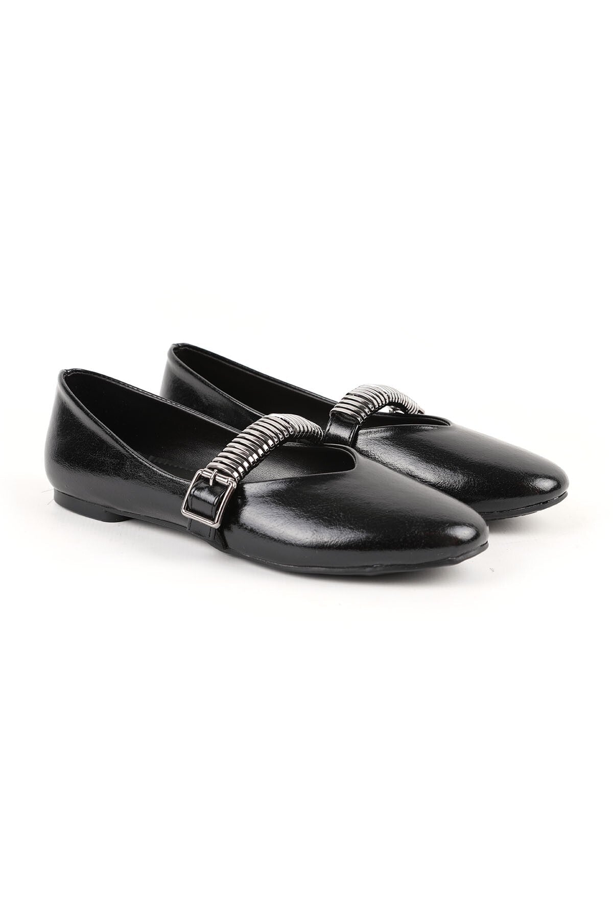 Women's Ballerinas with Metal Accessories, Mary Jane Buckle Strap, Shiny Casual L080.104 - MALLTURK