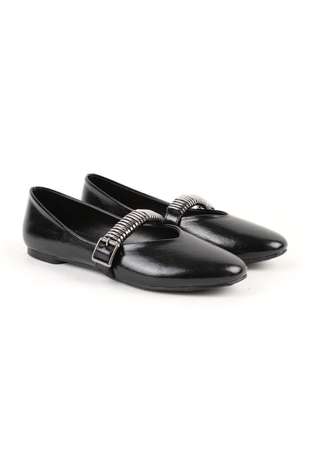 Women's Ballerinas with Metal Accessories, Mary Jane Buckle Strap, Shiny Casual L080.104 - MALLTURK
