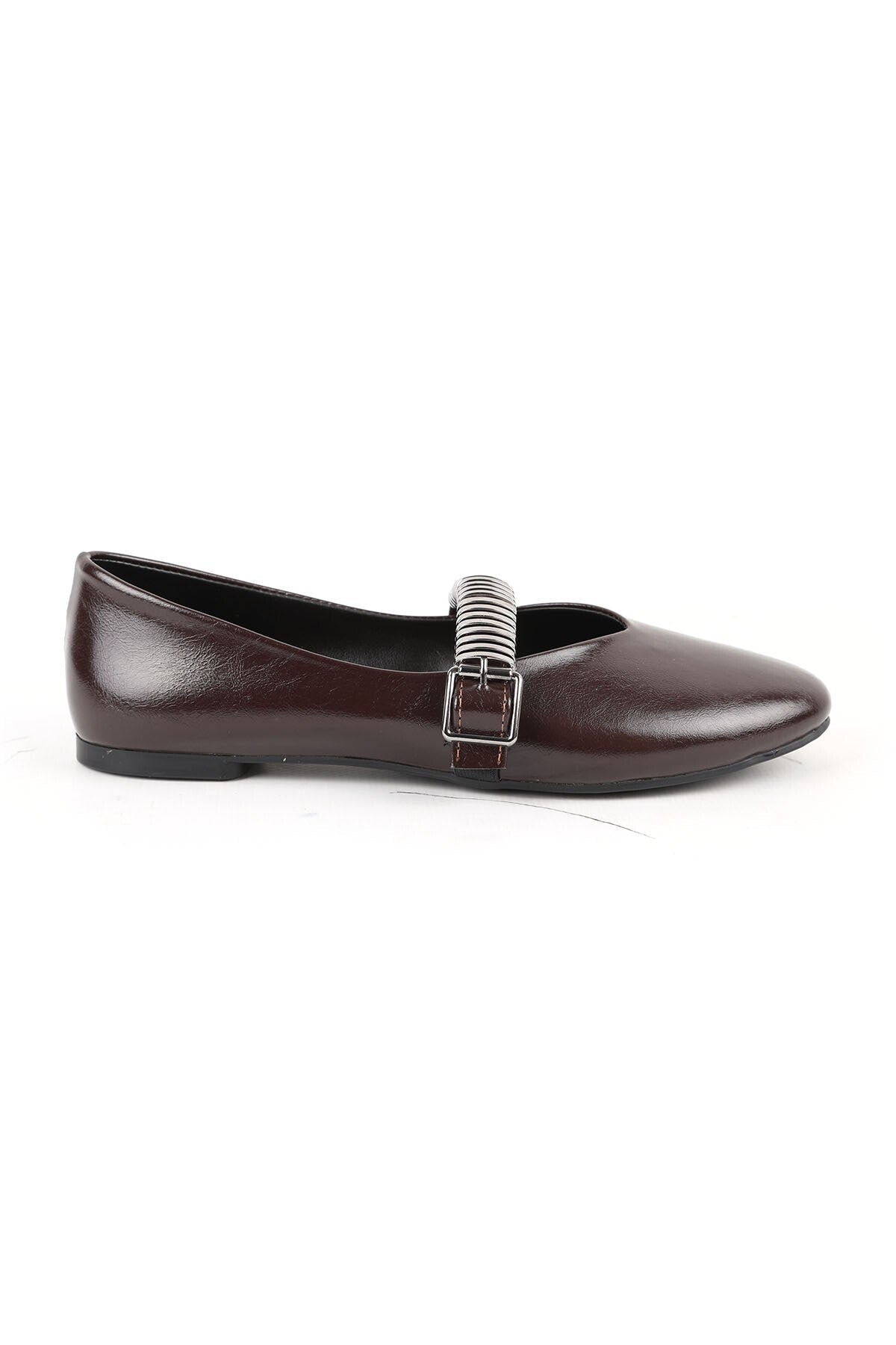 Women's Ballerinas with Metal Accessories, Mary Jane Buckle Strap, Shiny Casual L080.104 - MALLTURK