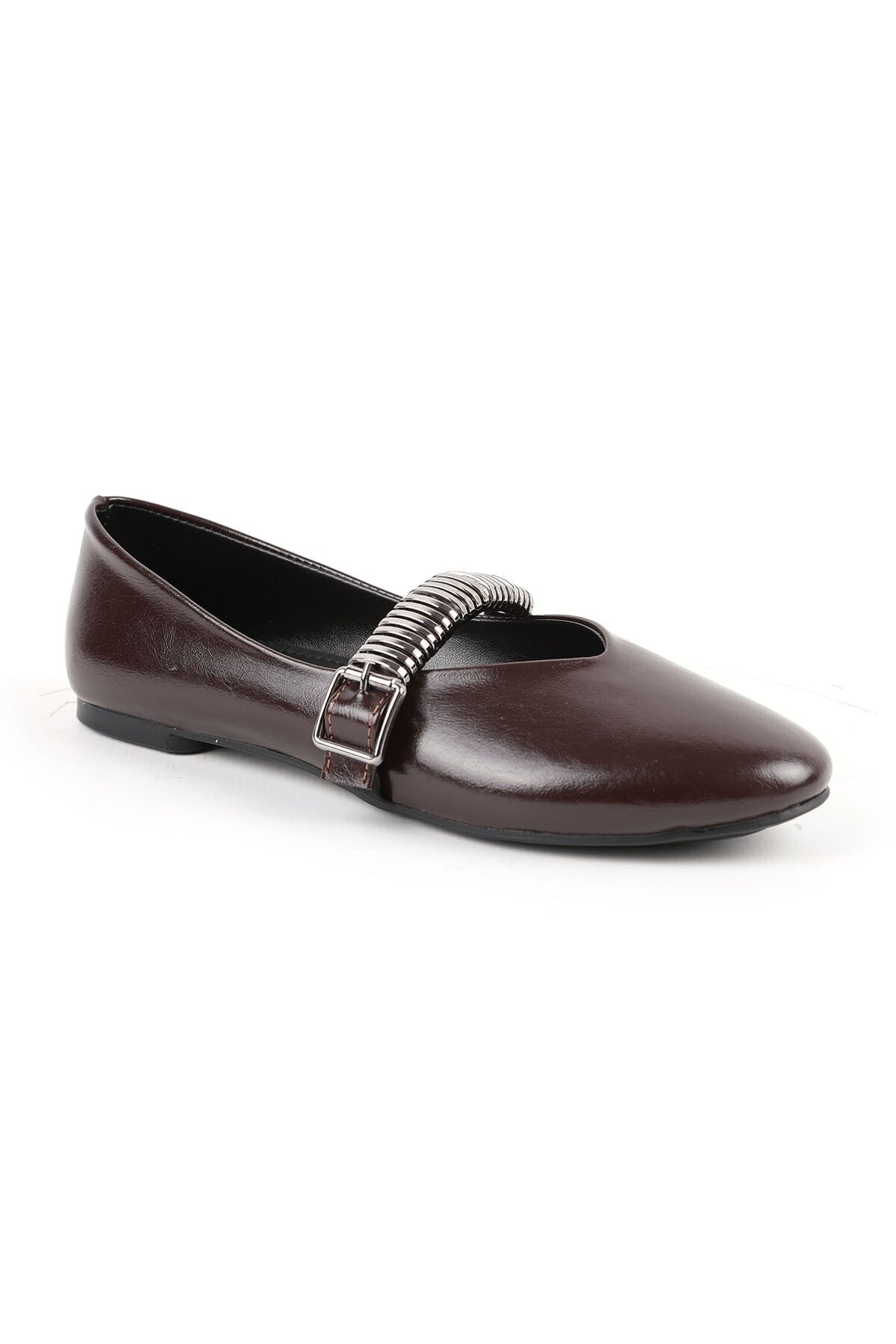 Women's Ballerinas with Metal Accessories, Mary Jane Buckle Strap, Shiny Casual L080.104 - MALLTURK