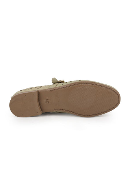 Women's Ballet Flats Laser Cut Perforated Antique Look Single Strap Buckle Comfortable Thermo Sole L081.24500 - MALLTURK