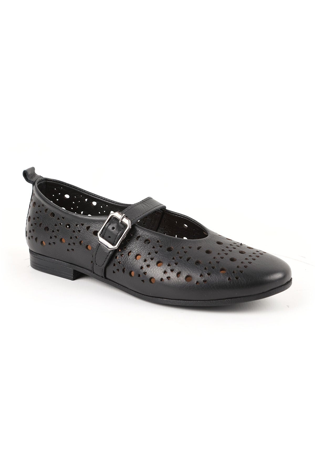 Women's Ballet Flats Laser Cut Perforated Antique Look Single Strap Buckle Comfortable Thermo Sole L081.24500 - MALLTURK