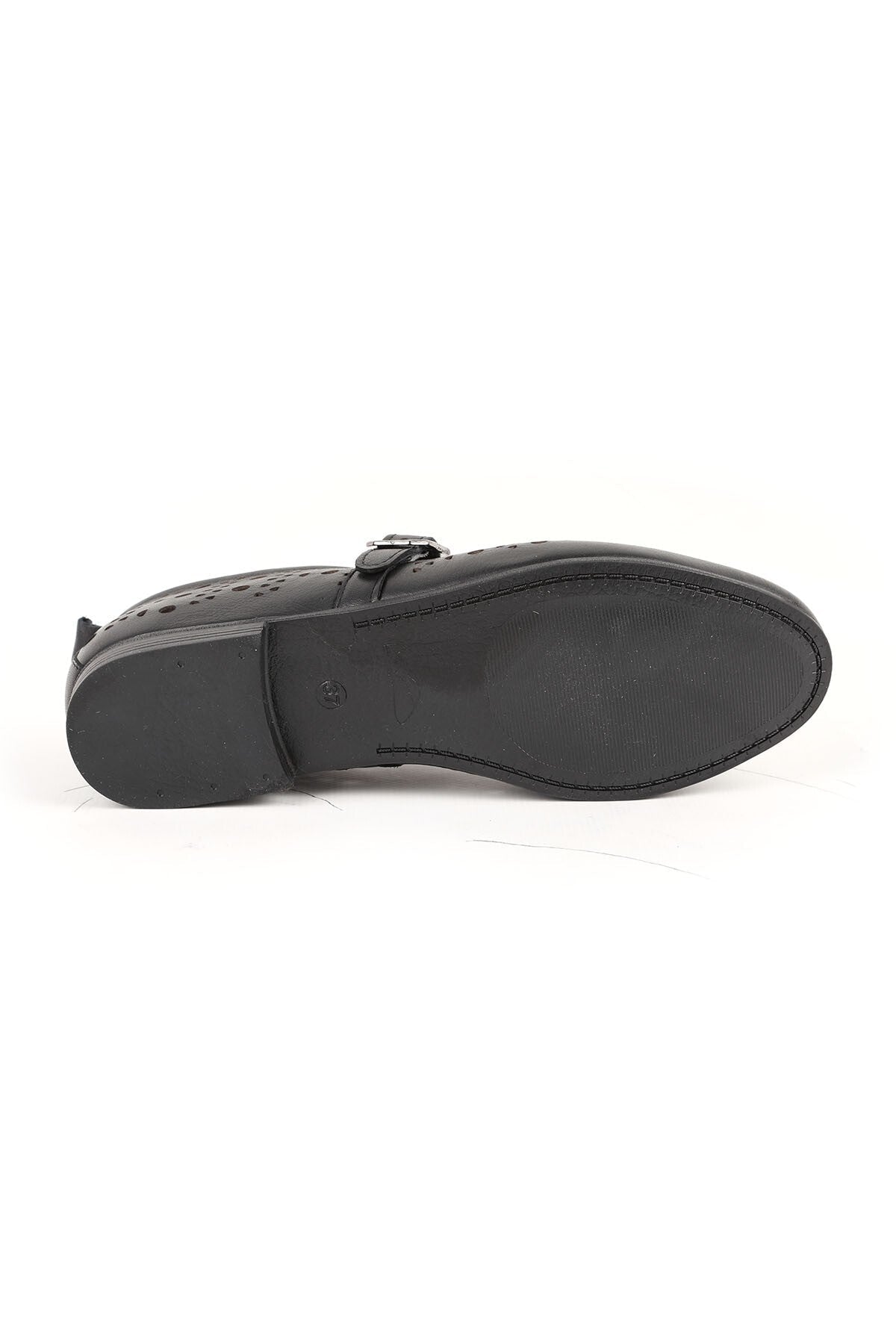 Women's Ballet Flats Laser Cut Perforated Antique Look Single Strap Buckle Comfortable Thermo Sole L081.24500 - MALLTURK