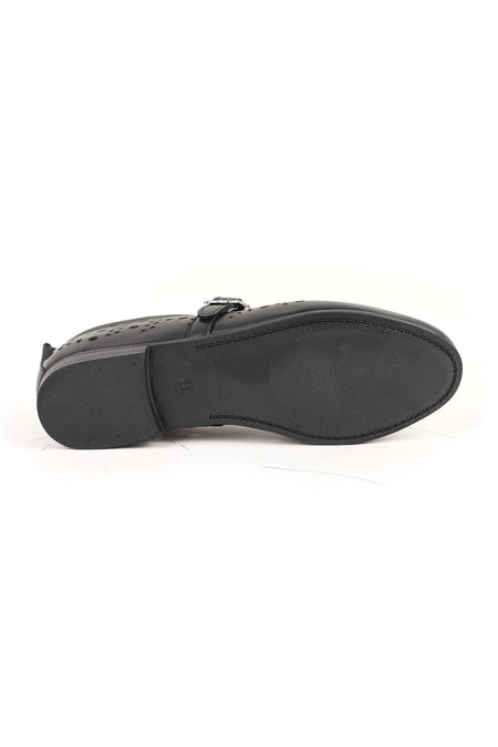 Women's Ballet Flats Laser Cut Perforated Antique Look Single Strap Buckle Comfortable Thermo Sole L081.24500 - MALLTURK