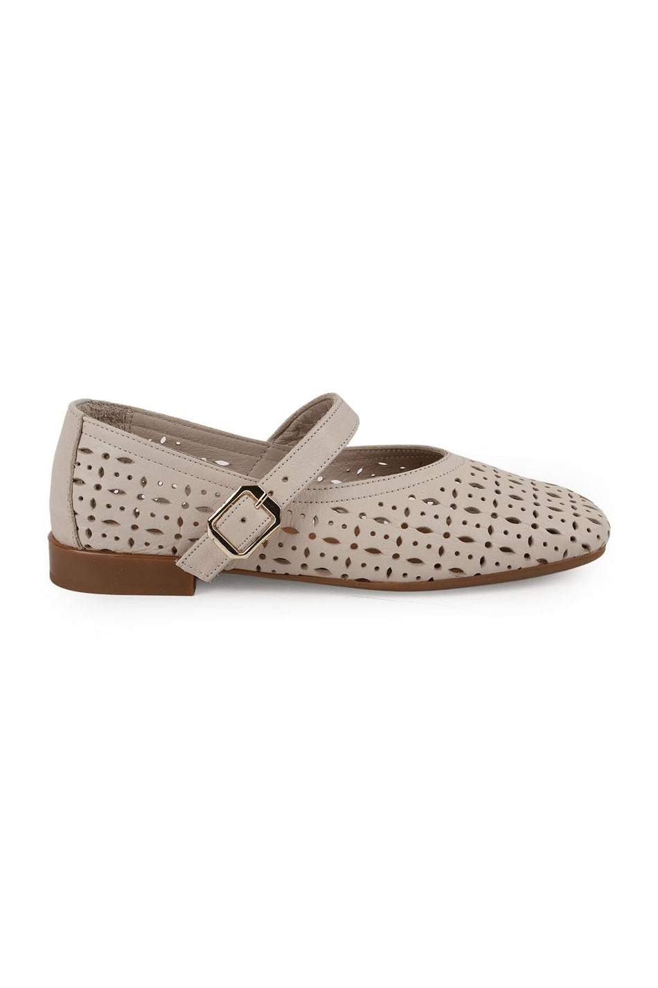 Women's Ballet Flats Laser Cut Perforated Antique Look Strappy Blunt Toe Stylish Comfortable Tpu Sole L081.25601 - MALLTURK