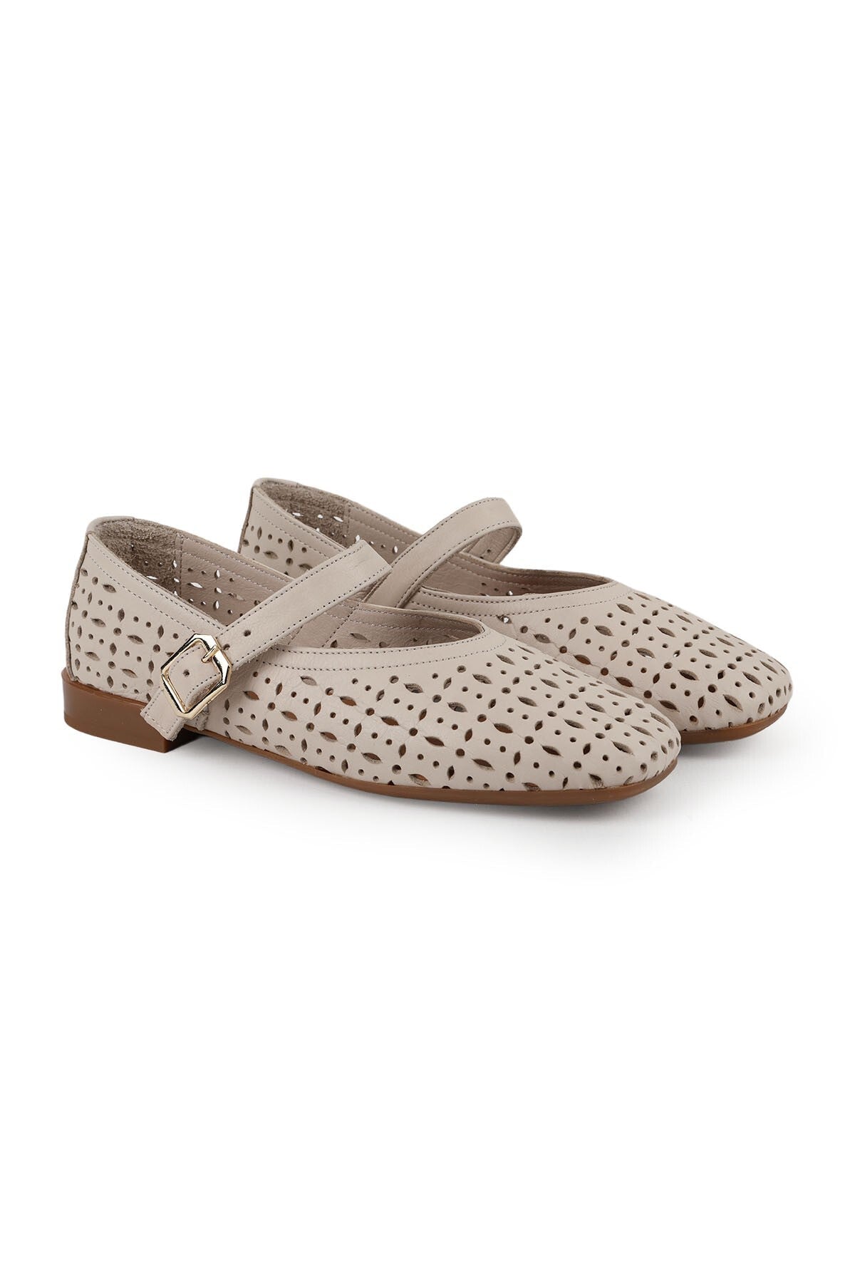 Women's Ballet Flats Laser Cut Perforated Antique Look Strappy Blunt Toe Stylish Comfortable Tpu Sole L081.25601 - MALLTURK