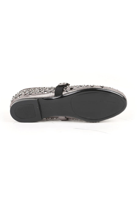 Women's Ballet Flats Metallic Stone Laser Cut Strap Buckle Stylish and Sophisticated Tpu Sole L085.K867/1 - MALLTURK