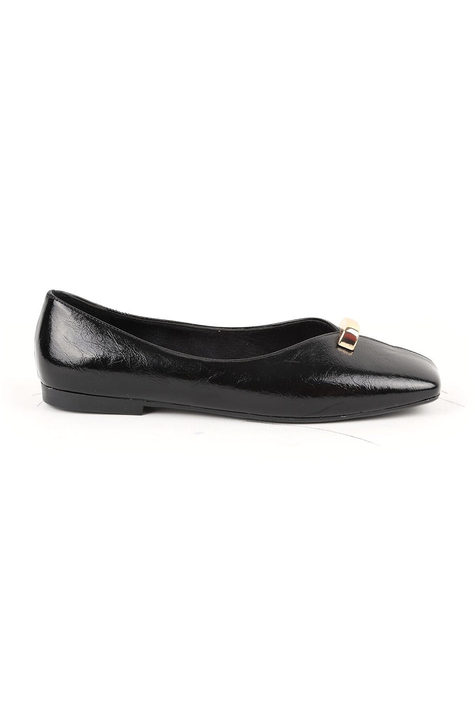 Women's Ballet Flats Shiny Patent Leather V-Neck Metal Detailed Blunt Toe Stylish Office Comfortable Tpu Sole L085.K2035 - MALLTURK