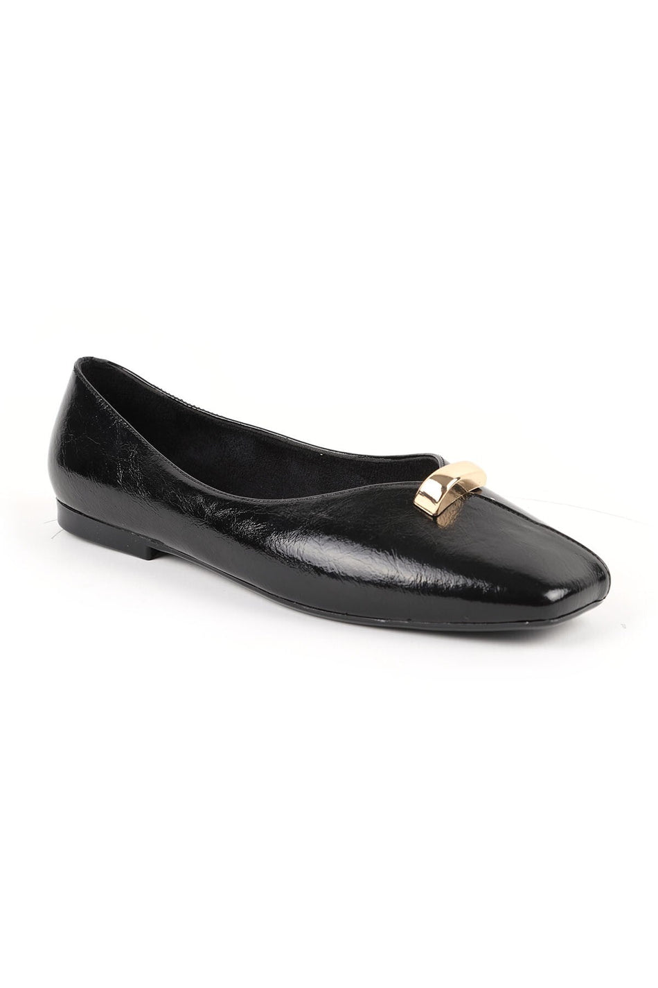 Women's Ballet Flats Shiny Patent Leather V-Neck Metal Detailed Blunt Toe Stylish Office Comfortable Tpu Sole L085.K2035 - MALLTURK