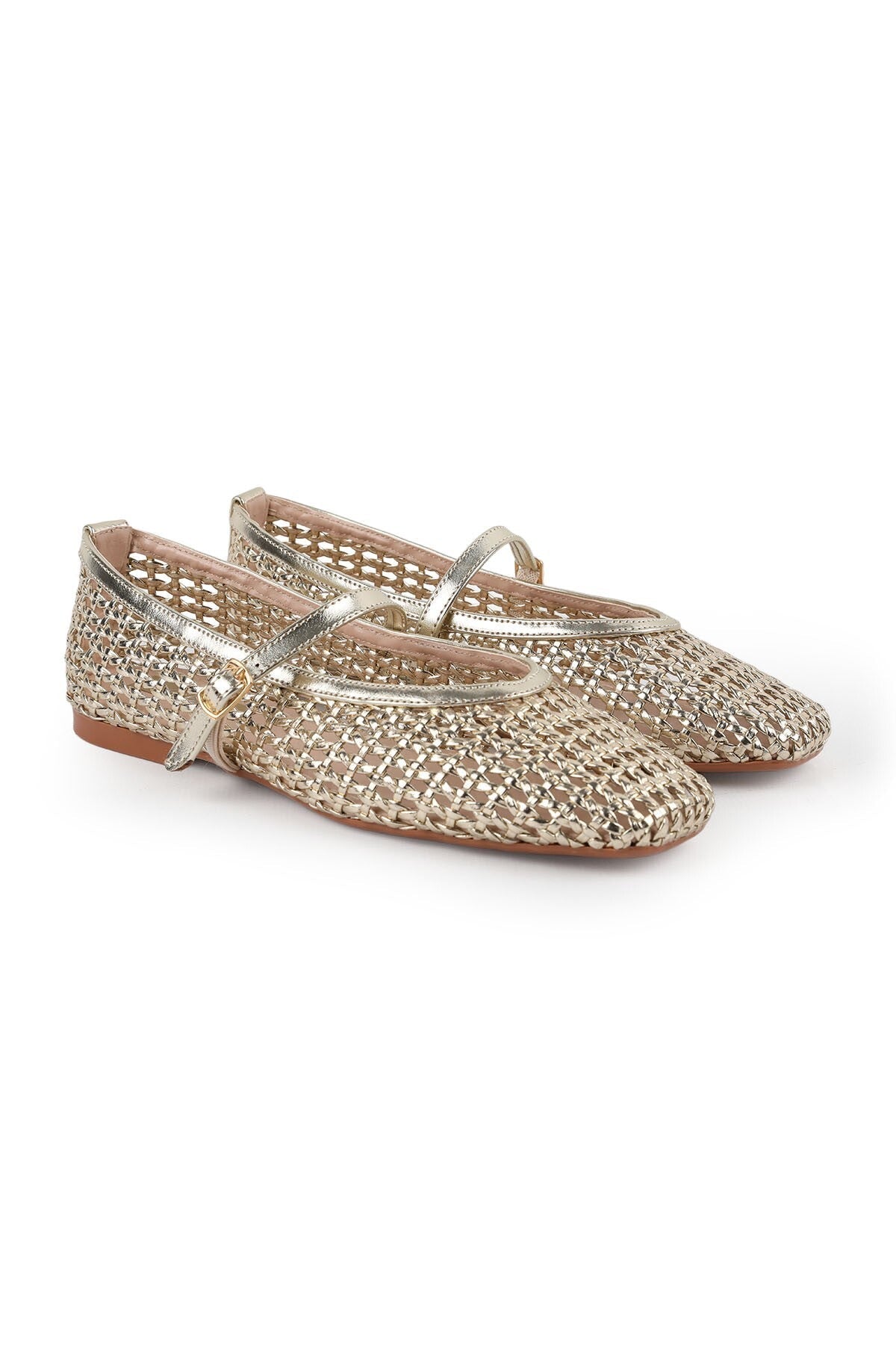 Women's Ballet Flats with Knitted Pattern, Metallic Band, Blunt Toe, Stylish and Comfortable, Tpu Sole L085.K109 - MALLTURK