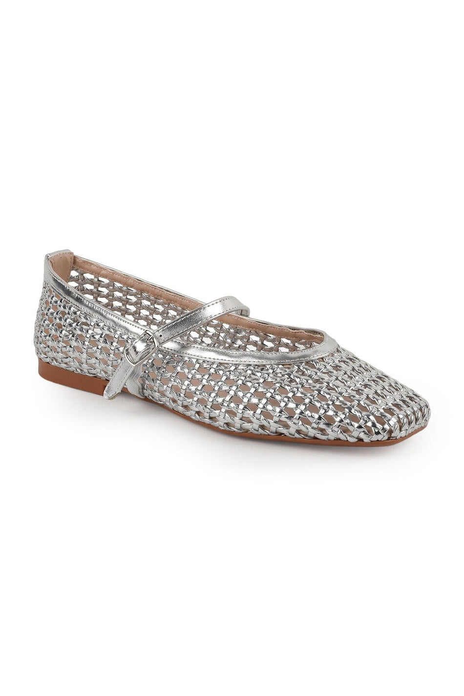 Women's Ballet Flats with Knitted Pattern, Metallic Band, Blunt Toe, Stylish and Comfortable, Tpu Sole L085.K109 - MALLTURK