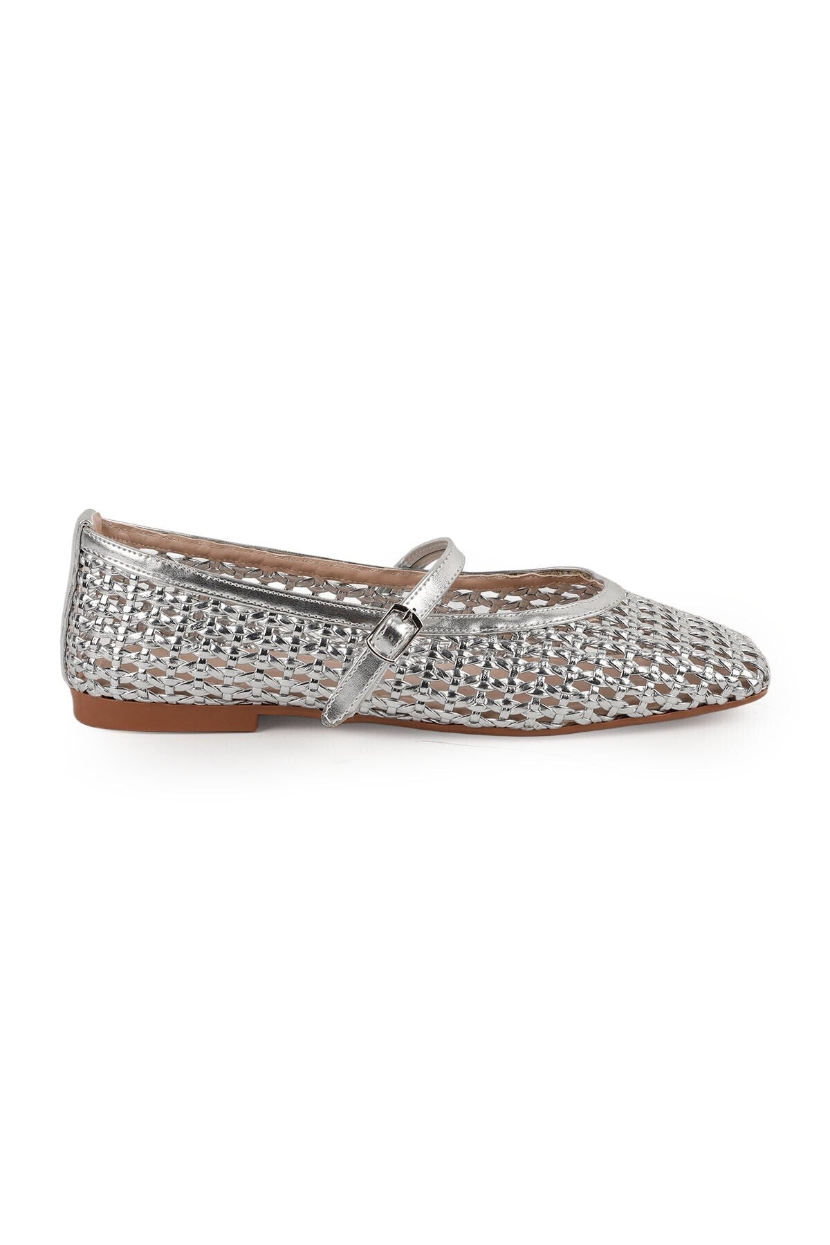 Women's Ballet Flats with Knitted Pattern, Metallic Band, Blunt Toe, Stylish and Comfortable, Tpu Sole L085.K109 - MALLTURK
