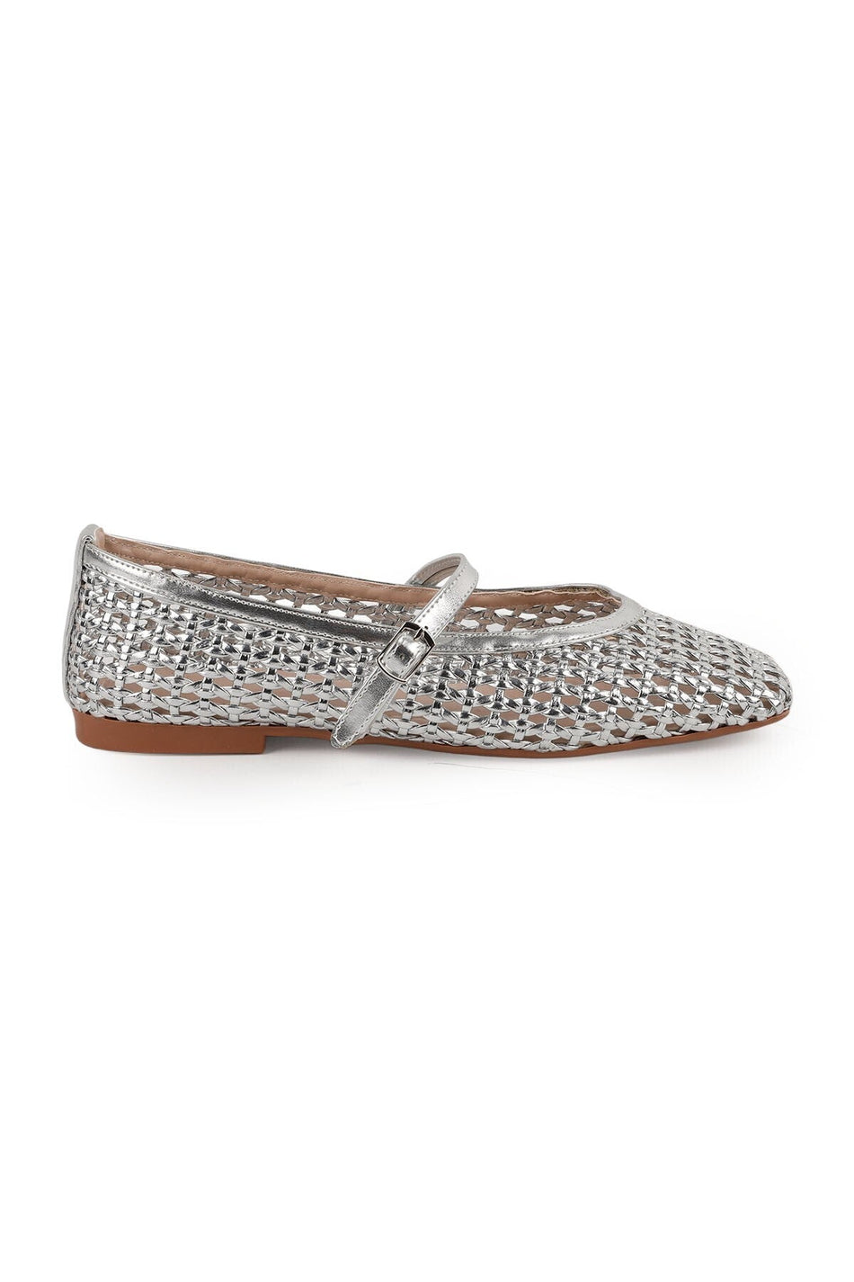 Women's Ballet Flats with Knitted Pattern, Metallic Band, Blunt Toe, Stylish and Comfortable, Tpu Sole L085.K109 - MALLTURK