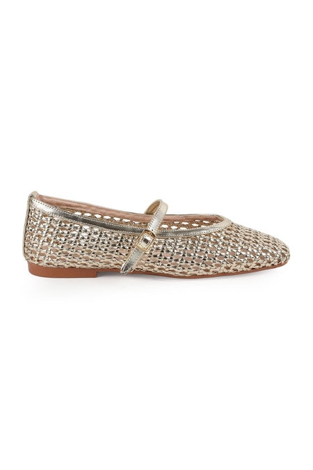 Women's Ballet Flats with Knitted Pattern, Metallic Band, Blunt Toe, Stylish and Comfortable, Tpu Sole L085.K109 - MALLTURK