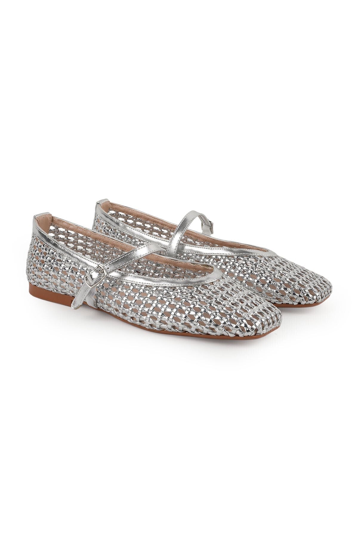 Women's Ballet Flats with Knitted Pattern, Metallic Band, Blunt Toe, Stylish and Comfortable, Tpu Sole L085.K109 - MALLTURK