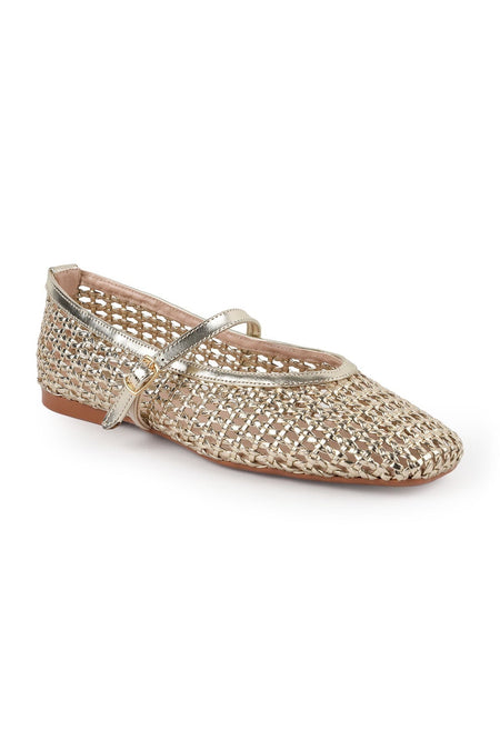 Women's Ballet Flats with Knitted Pattern, Metallic Band, Blunt Toe, Stylish and Comfortable, Tpu Sole L085.K109 - MALLTURK