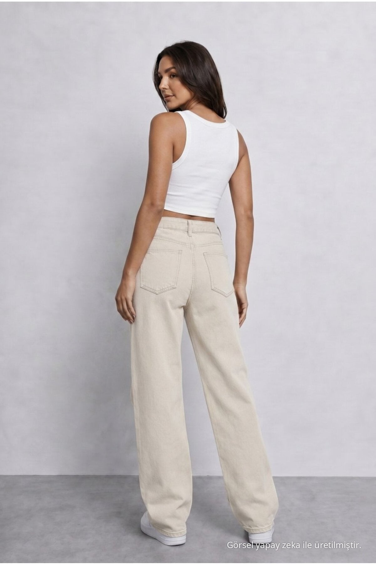 Women's Beige High Waist Wide Leg Loose Fitted Palazzo Pants - MALLTURK