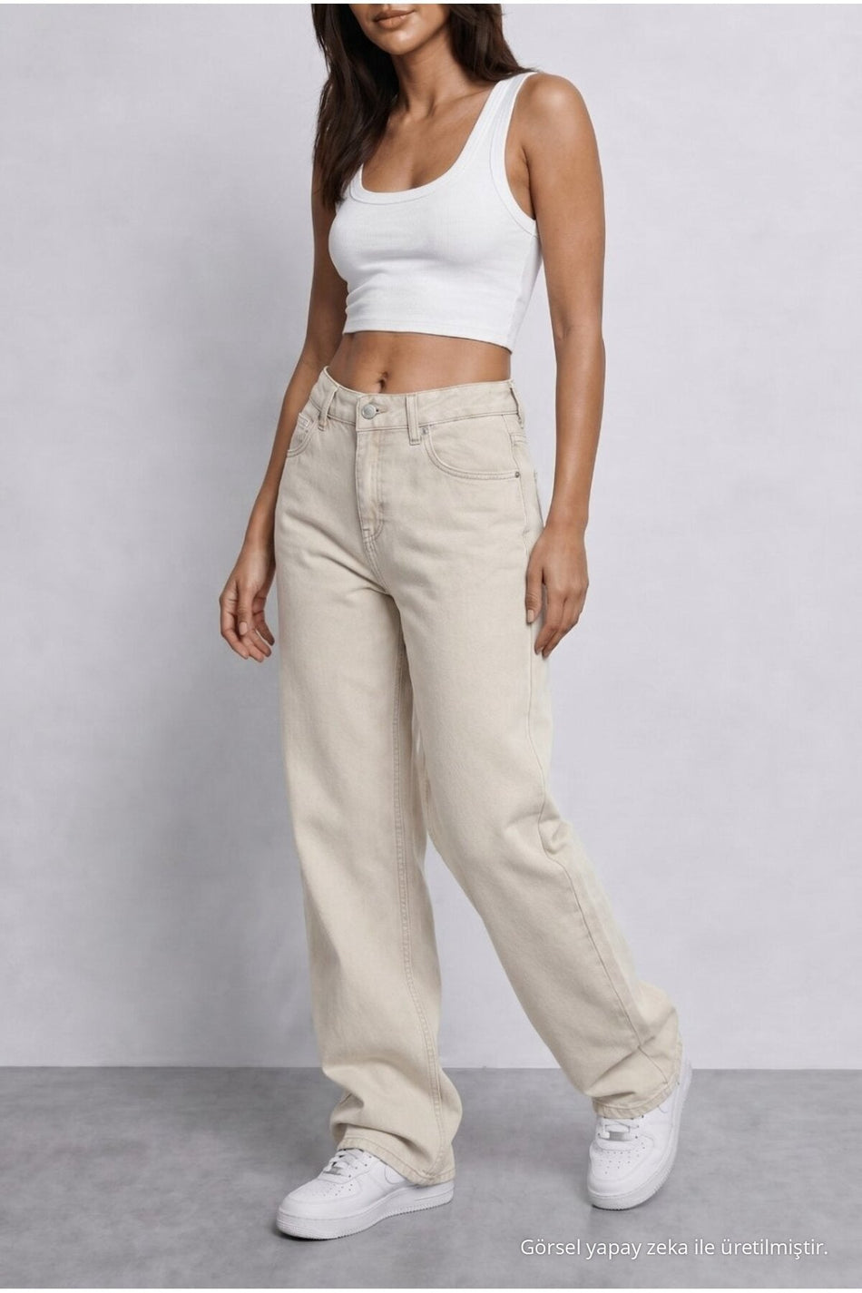 Women's Beige High Waist Wide Leg Loose Fitted Palazzo Pants - MALLTURK